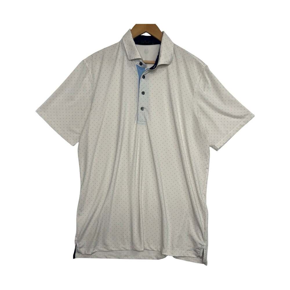 Greyson Polo Shirt Mens Large White Blue Wolf Dot Golf Performance Athletic